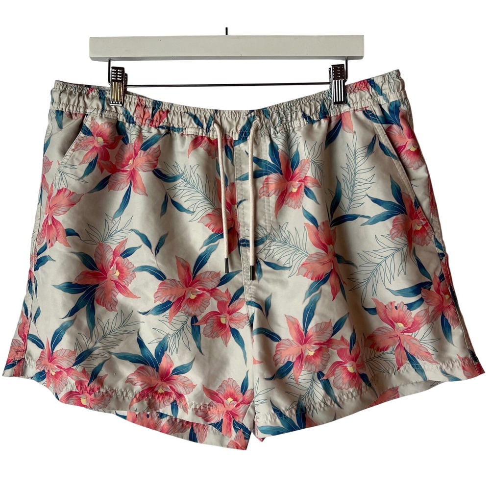 American Eagle Outfitters Mens Swim Trunks XL Tropical Floral Elastic Drawstring